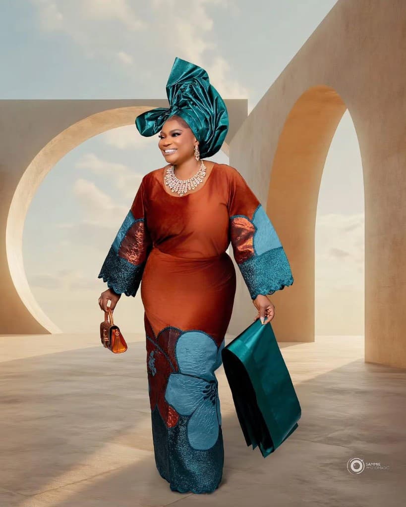 Wearables by Ashabi rust and teal occasion look with matching gele